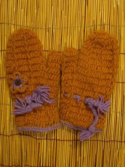 画像1: 暖かウール素材＊裏地フリース＊手編み＊ミトングローブ＊ミトン型手袋 