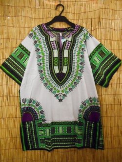 画像1: 【男女兼用】アフリカンプリント Dashiki ダシキ ゆったりプルオーバー 白