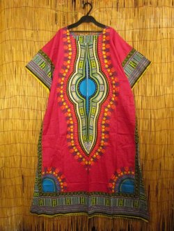 画像1: ゆったりサイズ＊コットン素材＊アフリカンプリント＊ダシキ＊ＤＡＳＨＩＫＩ＊ロングワンピース