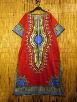 画像1: ゆったりサイズ＊コットン素材＊アフリカンプリント＊ダシキ＊ＤＡＳＨＩＫＩ＊ロングワンピース