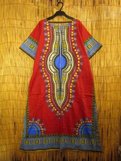 画像1: ゆったりサイズ＊コットン素材＊アフリカンプリント＊ダシキ＊ＤＡＳＨＩＫＩ＊ロングワンピース