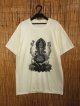 生成り色＊コットン素材＊ガネーシャプリント＊半袖Ｔシャツ＊Ｌ 