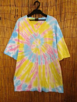 画像1: パステルカラー調＊タイダイ染め＊コットン素材＊半袖＊Ｔシャツ＊ＸＬ
