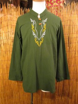 画像1: トライバルステッチ＊コットン素材＊マオカラー＊ロングスリーブ＊プルオーバー＊ＸＸＬ