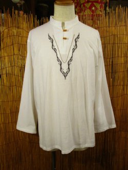 画像1: トライバルステッチ＊コットン素材＊マオカラー＊ロングスリーブ＊プルオーバー＊ＸＸＬ
