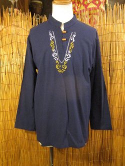 画像1: トライバルステッチ＊コットン素材＊マオカラー＊ロングスリーブ＊プルオーバー＊ＸＸＬ