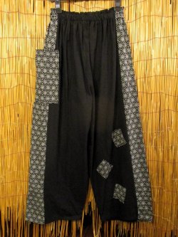 画像1: 黒色ベース＊コットン素材＊サイド切り替え＊ロングパンツ
