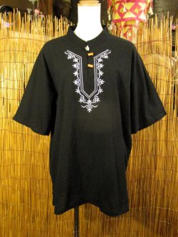 画像1: トライバルステッチ＊コットン素材＊マオカラー＊半袖＊プルオーバー＊ＸＬ