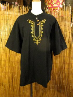 画像1: トライバルステッチ＊コットン素材＊マオカラー＊半袖＊プルオーバー＊ＸＬ