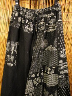 画像2: 黒色＋和風プリント＊切り替え＊コットン素材＊ふんわり＊サルエルパンツ