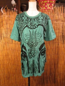 画像1: ガネーシャプリント＊皺加工＊コットン素材＊半袖＊Ｔシャツ