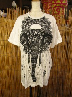 画像1: 象さんプリント＊皺加工＊コットン素材＊半袖＊Ｔシャツ