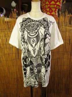 画像1: ガネーシャプリント＊皺加工＊コットン素材＊半袖＊Ｔシャツ