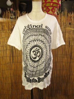 画像1: 曼荼羅風オームプリント＊皺加工＊コットン素材＊半袖＊Ｔシャツ
