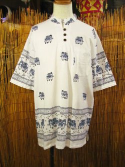 画像1: 象さんプリント＊コットン素材＊胸ポケット＊半袖＊プルオーバー＊２ＸＬ 