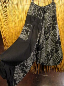 画像3: 黒色＋和風プリント＊切り替え＊コットン素材＊ふんわり＊サルエルパンツ