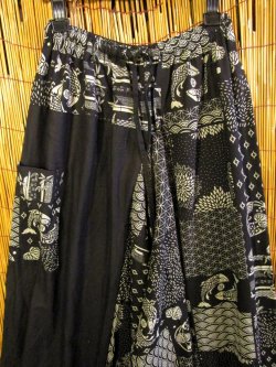 画像2: 黒色＋和風プリント＊切り替え＊コットン素材＊ふんわり＊サルエルパンツ