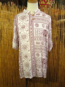 画像1: ラムナミプリント＊レーヨン素材＊マオカラー＊半袖＊プルオーバー＊２XＬ