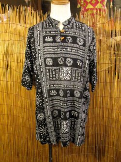 画像1: ラムナミプリント＊レーヨン素材＊マオカラー＊半袖＊プルオーバー＊２XＬ