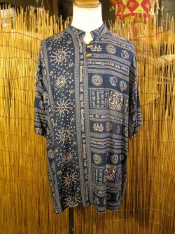 画像1: ラムナミプリント＊レーヨン素材＊マオカラー＊半袖＊プルオーバー＊２XＬ