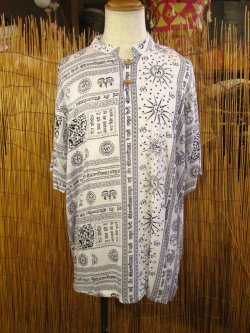 画像1: ラムナミプリント＊レーヨン素材＊マオカラー＊半袖＊プルオーバー＊２XＬ