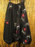 黒色＋和風プリント＊切り替え＊コットン素材＊ふんわり＊サルエルパンツ