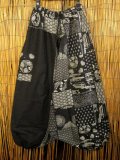 黒色＋和風プリント＊切り替え＊コットン素材＊ふんわり＊サルエルパンツ