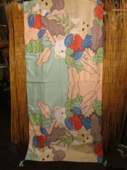 画像1: レトロ調プリント＊ポリエステル素材＊タッセル付き＊大判ストール＊マルチクロス