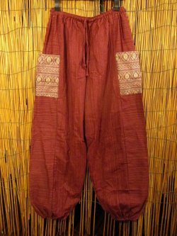 画像1: 織り柄＊パッチポケット＊コットン素材＊アラジンパンツ