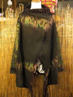 画像1: タイダイ染め＆民族調プリント＊コットン素材＊ゆったりサイズ＊２ＷＡＹ＊フリンジ＊スナフキン＊旅人風コート