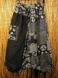 黒色＋和風プリント＊切り替え＊コットン素材＊ふんわり＊サルエルパンツ