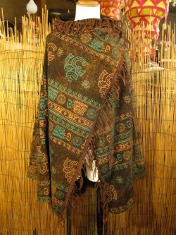 画像1: ストーンウォッシュ＆ラムナミプリント＊コットン素材＊ゆったりサイズ＊２ＷＡＹ＊フリンジ＊スナフキン＊旅人風コート