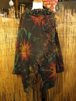 画像1: タイダイ染め＊コットン素材＊ゆったりサイズ＊２ＷＡＹ＊フリンジ＊スナフキン＊旅人風コート