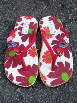 画像1: 【２２ｃｍ〜２２・５ｃｍ】お花プリント＊鈴付き＊ビーチサンダル