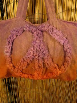 画像5: 手染め＊粗織りコットン素材＊ピースマーク＊ボストンバッグ