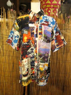 画像1: 和風プリント＊コットン＆リネン混紡＊個性的＊半袖＊アロハシャツ ＊Ｍ