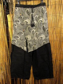 画像1: 和風プリントコットン素材＊エプロン風＊別生地付き＊変型ロングパンツ