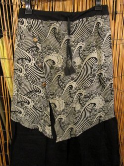 画像2: 和風プリントコットン素材＊エプロン風＊別生地付き＊変型ロングパンツ