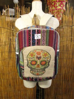 画像1: メキシカンスカルプリント＊織り生地＊コットン素材＊リュックサック＊バックパック