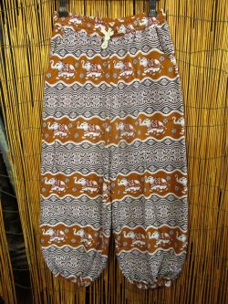 画像1: 象さんプリント＊ポリエステル素材＊アラジンパンツ＊タイパンツ