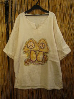 画像1: マッシュルーム＆ピースマーク＊ハンドペイント＊Ｗコットン素材＊ハーフスリーブ＊プルオーバー