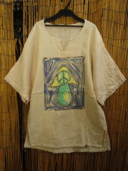 画像1: マッシュルーム＆ピースマーク＊ハンドペイント＊Ｗコットン素材＊ハーフスリーブ＊プルオーバー