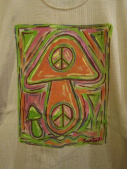 画像2: マッシュルーム＆ピースマーク＊ハンドペイント＊Ｗコットン素材＊ハーフスリーブ＊プルオーバー