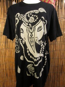 画像2: 黒色＊コットン素材＊抜染プリント＊ガネーシャ＊半袖＊Ｔシャツ＊Ｌ