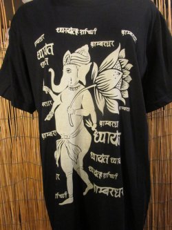 画像2: 黒色＊コットン素材＊抜染プリント＊ガネーシャ＊半袖＊Ｔシャツ＊Ｌ