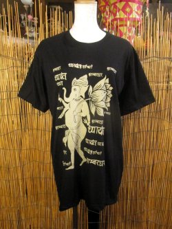 画像1: 黒色＊コットン素材＊抜染プリント＊ガネーシャ＊半袖＊Ｔシャツ＊Ｌ
