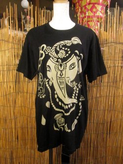 画像1: 黒色＊コットン素材＊抜染プリント＊ガネーシャ＊半袖＊Ｔシャツ＊Ｌ