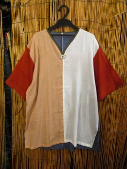 画像1: 切り替えカラー＊薄手＊コットン素材＊半袖＊プルオーバー