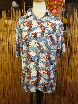 画像1: 和風プリント＊コットン＆リネン混紡＊個性的＊半袖＊アロハシャツ ＊Ｌ