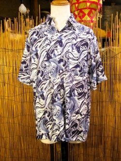 画像1: 和風プリント＊コットン＆リネン混紡＊個性的＊半袖＊アロハシャツ ＊Ｌ